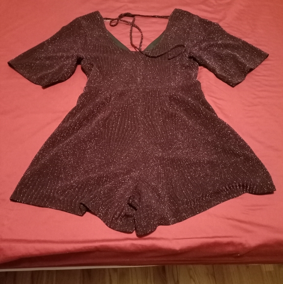 Purple maroon glitter splice V-neck short romper half sleeves Nordstrom - Picture 7 of 10